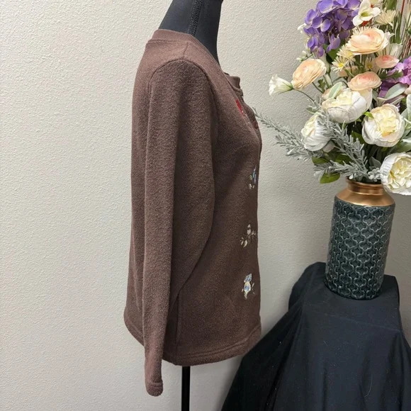 BonWorth Petite Brown Embroidered Bird Floral Button Cardigan Sweater M - Picture 5 of 7